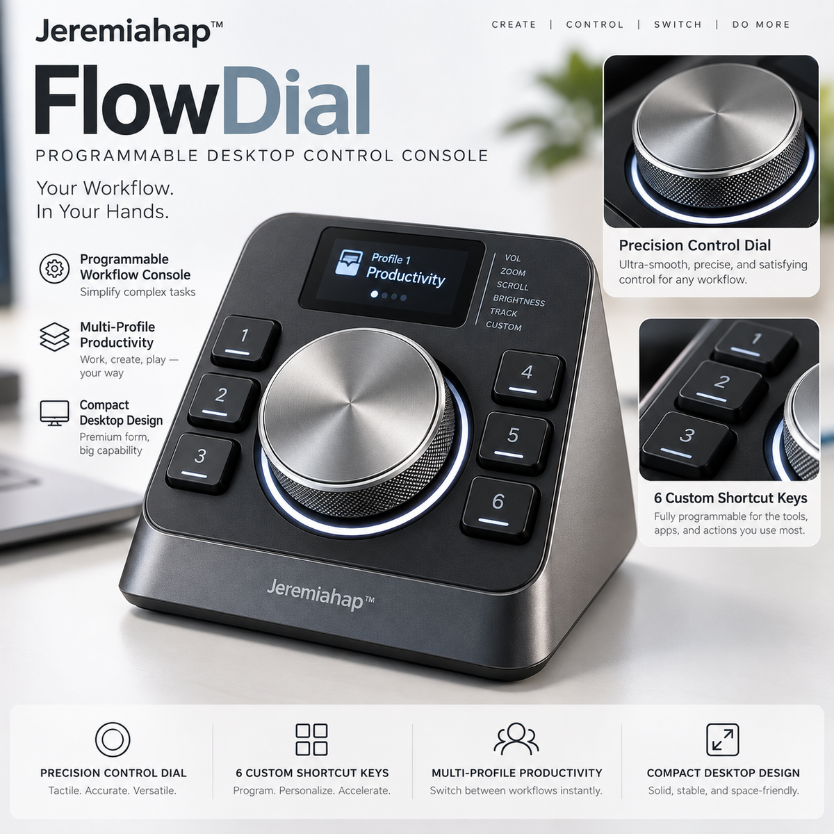 Jeremiahap™ FlowDial Programmable Desktop Control Console