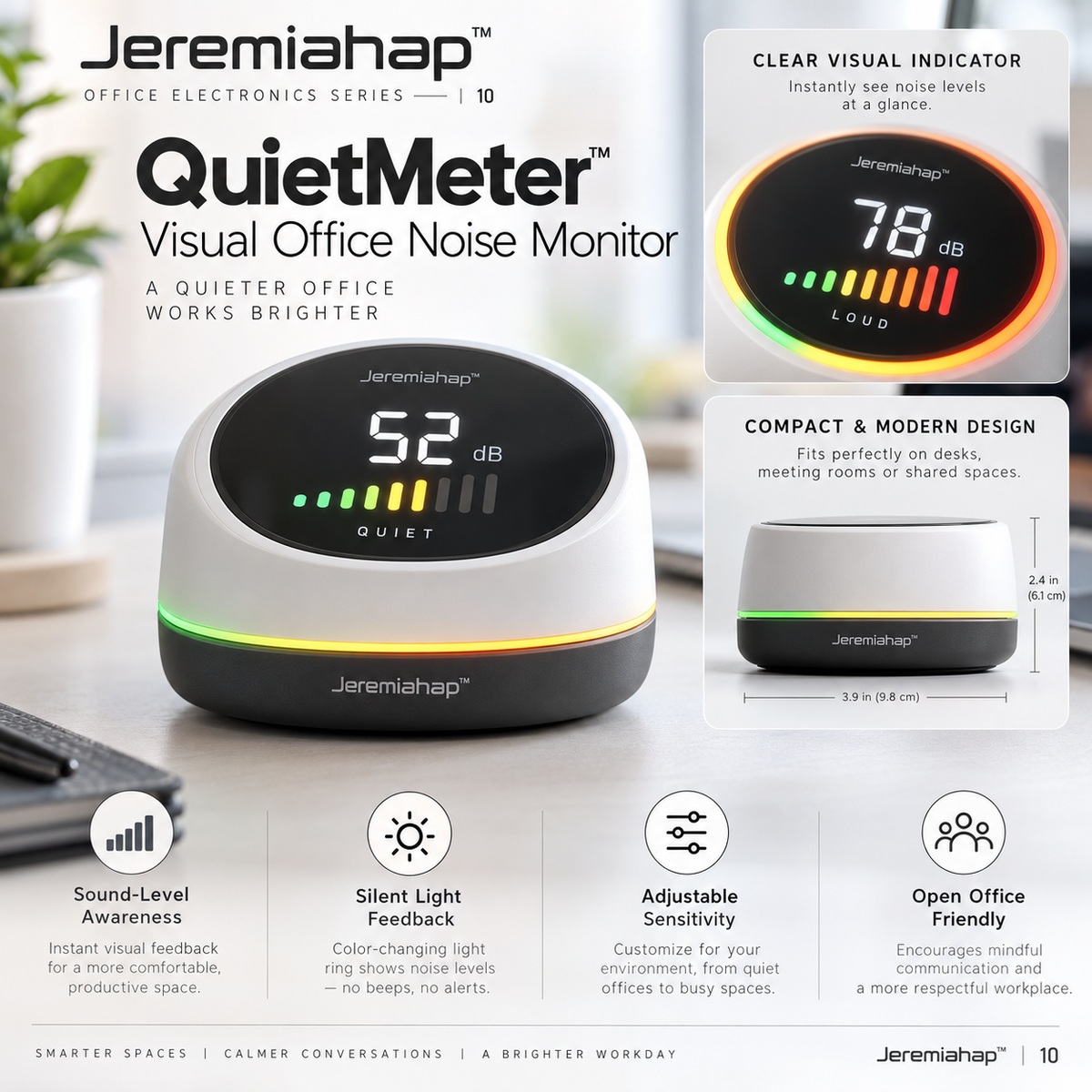 Jeremiahap™ QuietMeter Visual Office Noise Monitor