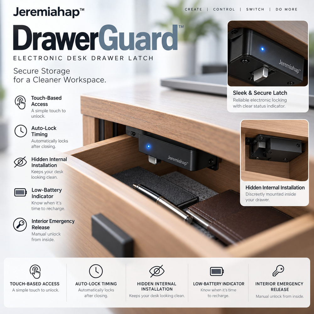 Jeremiahap™ DrawerGuard Electronic Desk Drawer Latch
